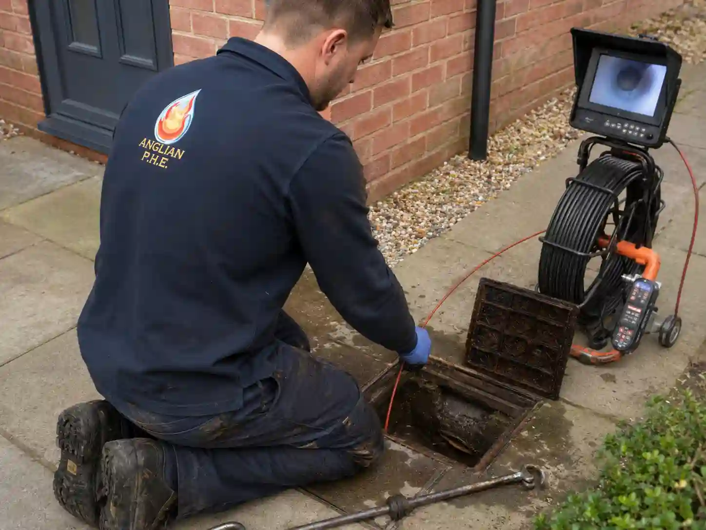 Drainage engineer unblocking a commercial drain
